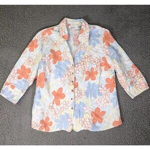 Ralsey Top Floral Cottagecore Linen Grandma Chic 1X Tropical Short Sleeve Snap